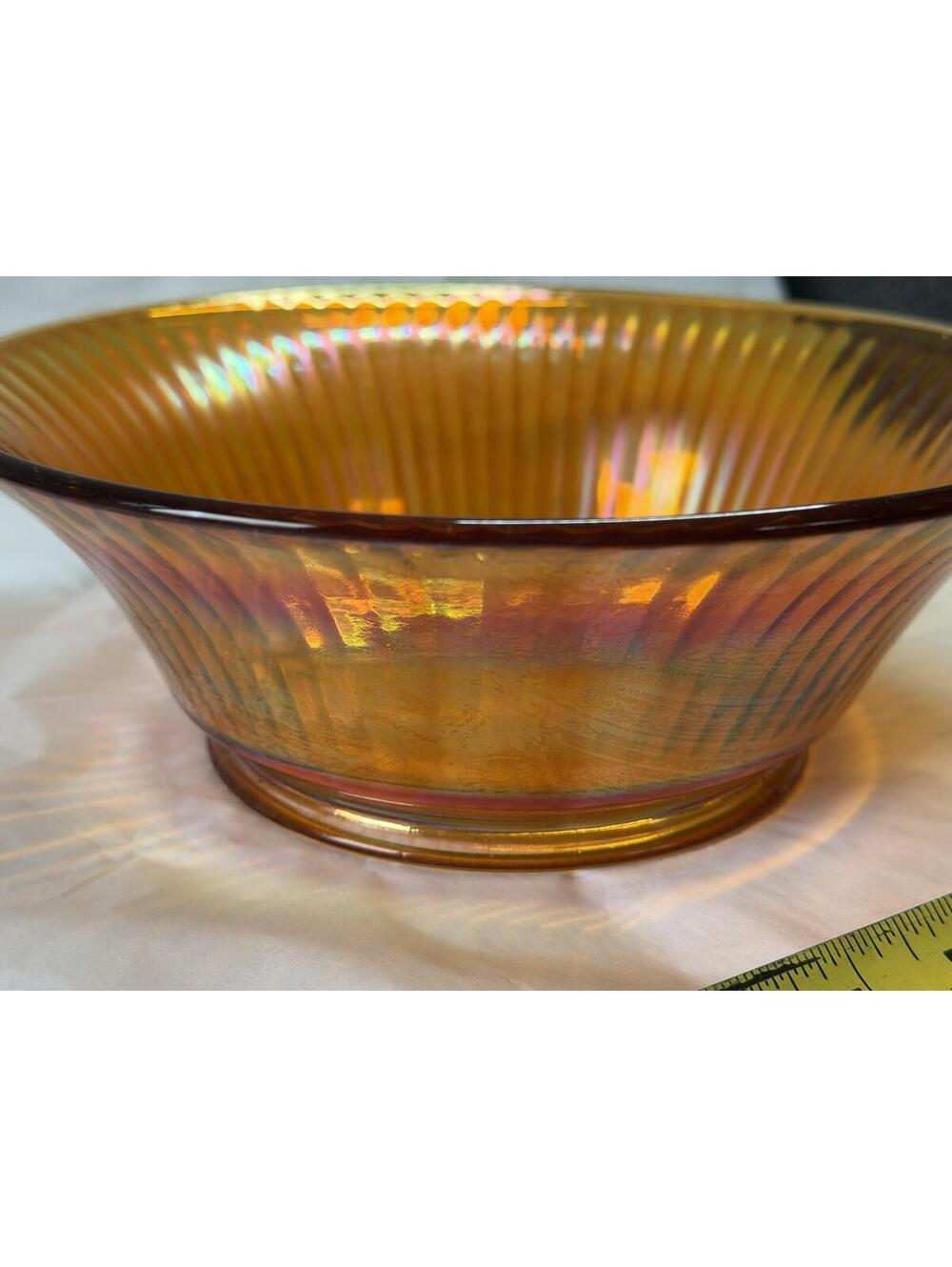 Vintage Orange Carnival Glass Flood Rib Serving Bowl 10 Inch